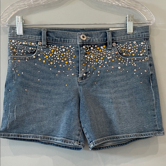 Vince Camuto Pants - Embellished Denim Women’s Shorts - Blue with Gold & Silver Studs